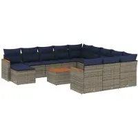 vidaXL 13-delige tuinbankset met kussens, grijs polyrotan