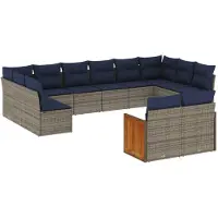 vidaXL 12-delige loungeset voor de tuin met kussens, grijs, kunststof vlechtwerk