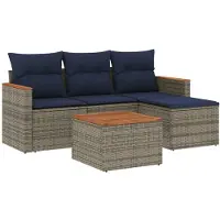 vidaXL 5-delige loungeset voor buiten, met kussens, grijs, kunststof riet