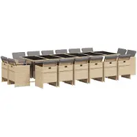 vidaXL 17-delige Tuinset met kussens poly rattan gemengd beige