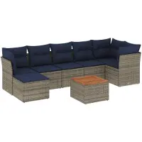 vidaXL 8-delige loungeset voor de tuin met kussens, grijs, kunststof vlechtwerk