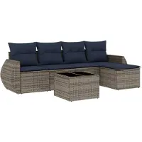 vidaXL 6-delige loungeset voor de tuin met kussens, grijs, kunststof vlechtwerk