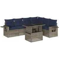 vidaXL 7-delige tuinbankset met kussens, grijs polyrotan