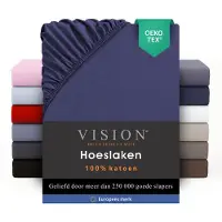Vision Home VISION Hoeslaken - 100% katoen - 160x200 cm - Marineblauw - Tweepersoonsbed - Oekotex gecertificeerd