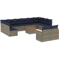 vidaXL 13-delige loungeset voor de tuin met kussens, grijs, kunststof riet