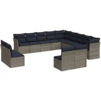 vidaXL 13-delige loungeset voor de tuin met kussens, grijs, kunststof riet
