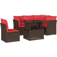 vidaXL 6-delige tuinbankset met kussens, bruin polyrotan