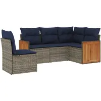 vidaXL 5-delige loungeset voor buiten, met kussens, grijs, kunststof riet