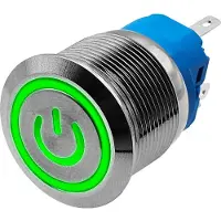 Proride Metalen Pulsschakelaar 12V OFF-(ON) - 22mm - Momentschakelaar - Spatwaterdicht - 12V/24V - LED Indicatie Groen