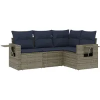 vidaXL 4-delige loungeset voor buiten, met kussens, grijs, kunststof riet