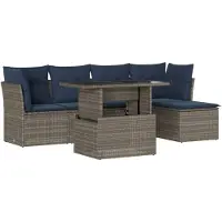vidaXL 6-delige loungeset voor de tuin met kussens, grijs, kunststof vlechtwerk