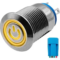 Proride Metalen Pulsschakelaar 12V OFF-(ON) - 12mm - Momentschakelaar met Aansluitkabel - Spatwaterdicht - 12V/24V - LED Indicatie Geel