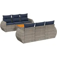 vidaXL 7-delige loungeset voor buiten, met kussens, grijs, kunststof riet