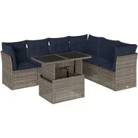 vidaXL 7-delige loungeset voor buiten, met kussens, grijs, kunststof riet
