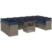 vidaXL 11-delige loungeset voor de tuin met kussens, grijs, kunststof vlechtwerk