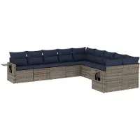 vidaXL 10-delige loungeset voor buiten, met kussens, grijs, kunststof vlechtwerk