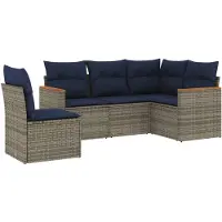 vidaXL 5-delige loungeset voor buiten, met kussens, grijs, kunststof riet