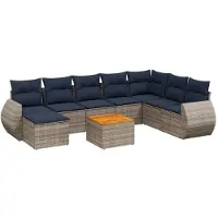 vidaXL 9-delige loungeset voor de tuin met kussens, grijs, kunststof vlechtwerk