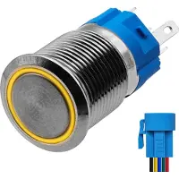 Proride Metalen Drukschakelaar 220V ON-OFF - 16mm - Aan/uit schakelaar met Aansluitkabel - Spatwaterdicht - LED Indicatie Geel