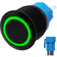 Proride Metalen Drukschakelaar 12V ON-OFF - 22mm - Aan/uit schakelaar met Aansluitkabel - Spatwaterdicht - 12V/24V - LED Indicatie Groen