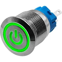 Proride Metalen Pulsschakelaar 12V OFF-(ON) - 19mm - Momentschakelaar - Spatwaterdicht - 12V/24V - LED Indicatie Groen