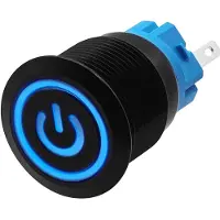 Proride Metalen Pulsschakelaar 220V OFF-(ON) - 19mm - Momentschakelaar - Spatwaterdicht - LED Indicatie Blauw