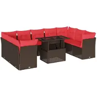 vidaXL 10-delige tuinbankset met kussens, bruin polyrotan