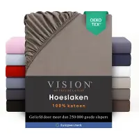 Vision Home VISION Hoeslaken - 100% katoen - 200 x 200 cm met ruime hoek van 30cm - Geschikt voor boxspring matras - Taupe - Oekotex gecertificeerd