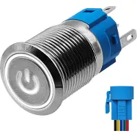 Proride Metalen Drukschakelaar ON-OFF met Aansluitkabel - 16mm - Spatwaterdicht - 220V - LED Indicatie Wit