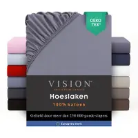 Vision Hoeslaken - 100% katoen - 160x200 cm - Grijs - Tweepersoonsbed - Oekotex gecertificeerd