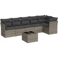 vidaXL 7-delige Loungeset met kussens poly rattan grijs