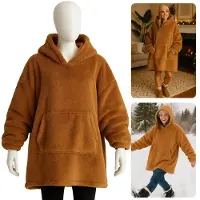 Cheqo Teddy Hoodie Deken voor Vrouwen Bruin - Bruine Teddy Hoodie - Snuggle Hoodie - Cuddle Hoodie - Hoodie Blanket - Oodie Plaid - Deken - Oversized Hoodie - One Size