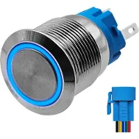 Proride Metalen Drukschakelaar 12V ON-OFF - 19mm - Aan/uit schakelaar met Aansluitkabel - Spatwaterdicht - 12V/24V - LED Indicatie Blauw