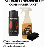 Vulcanet + Orange Blast Auto- en Motor verzorgingsset – Waterloos Reinigingssysteem & Hydrofobe Detail Spray – Inclusief Microvezeldoek – Auto & Motor Onderhoud – Hoogglans & Lakbescherming