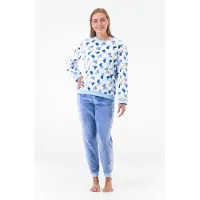 Gaubert Dames Fleece Huispak en Pyjama - Ronde Hals - Love Hearts - Superzacht Fleece - Blauw - 2502 - Maat M