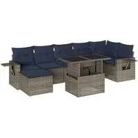 vidaXL 8-delige tuinbankset met kussens, grijs polyrotan