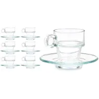 Vivalto Espressomok met Schoteltje - Set van 6 - Glas - 100ml - Kleine Koffiemok
