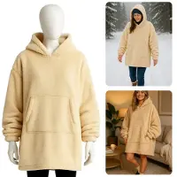 Cheqo Damesmodel Hoodie - Creme Kleur - One Size - Wasbaar Op 30 Graden - Teddy Polyester - Fluffy Trui - Comfortabele Hoodie - Zachte Stof