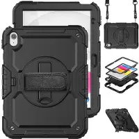 Phreeze Stevig Hoesje geschikt voor iPad 10.9 inch 2022 10e generatie Schokbestendig Stevig Handvat Standaard Handriem Opbergvak Kinderhoesje