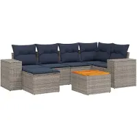 vidaXL 7-delige loungeset voor buiten, met kussens, grijs, kunststof riet
