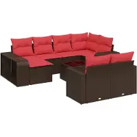 vidaXL 11-delige tuinbankset met kussens, bruin polyrotan