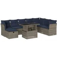 vidaXL 9-delige tuinbankset met kussens, grijs polyrotan