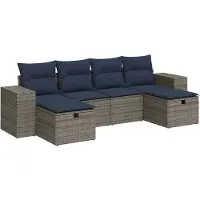vidaXL 6-delige tuinmeubelset met kussens, grijs, polyrotan
