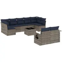 vidaXL 10-delige tuinbankset met kussens, grijs polyrotan
