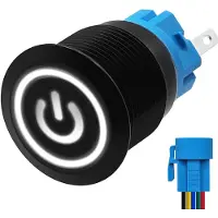 Proride Metalen Drukschakelaar 220V ON-OFF - 19mm - Aan/uit schakelaar met Aansluitkabel - Spatwaterdicht - LED Indicatie Wit