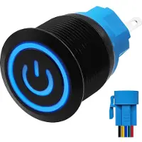 Proride Metalen Pulsschakelaar 220V OFF-(ON) - 22mm - Momentschakelaar met Aansluitkabel - Spatwaterdicht - LED Indicatie Blauw
