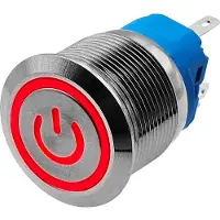 Proride Metalen Pulsschakelaar 12V OFF-(ON) - 22mm - Momentschakelaar - Spatwaterdicht - 12V/24V - LED Indicatie Rood