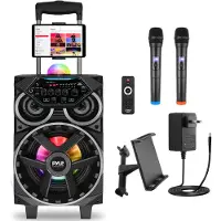 Pyle Draagbare Bluetooth PA Luidspreker – 8" 580W Karaoke Outdoor Speaker met TWS, Disco LED, FM/AUX/MP3/USB/SD, Trolley, Draadloze Microfoon & Afstandsbediening