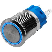 Proride Metalen Drukschakelaar 220V ON-OFF - 16mm - Aan/uit schakelaar - Spatwaterdicht - LED Indicatie Blauw