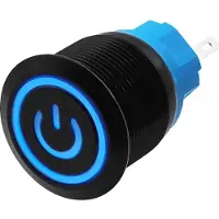 Proride Metalen Pulsschakelaar 12V OFF-(ON) - 22mm - Momentschakelaar - Spatwaterdicht - 12V/24V - LED Indicatie Blauw